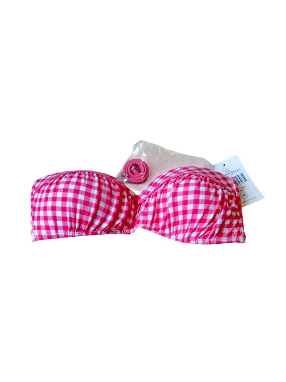 NWT Lauren James Bikini Top Pink Gingham Bandeau W/Strap Size XS Top $62